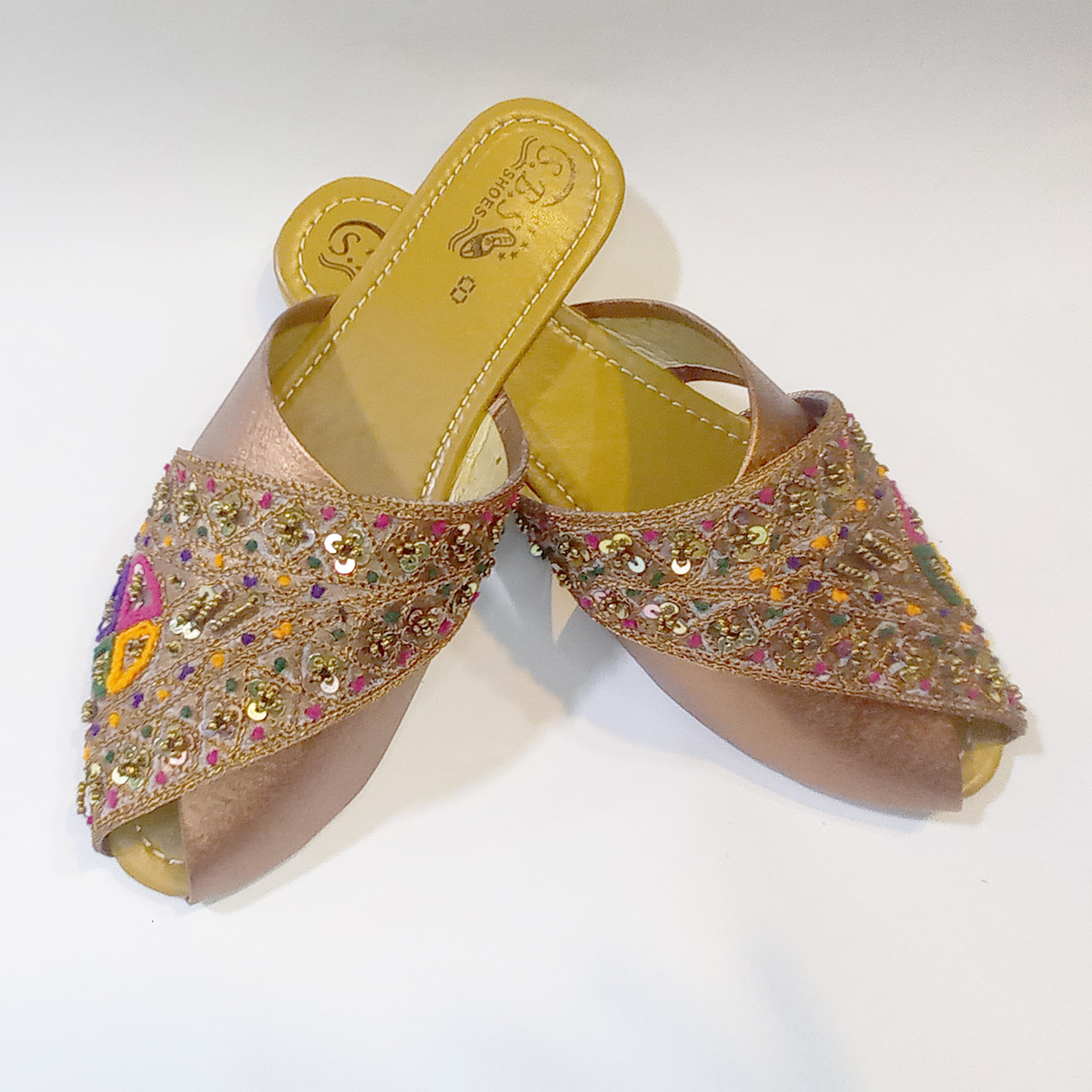 Pink Reshmi Thread and Sitara Embroidery Slipper | Handcrafted Embroidery | For Girls, Women, & Housewives | Ji Baji Ji | Eid, Party & Casual Functions